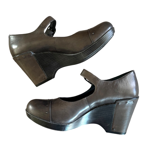 DANSKO Fanny Size 41/10.5 Brown Leather Mary Jane Steampunk Platform Wedge Shoes - Picture 6 of 9